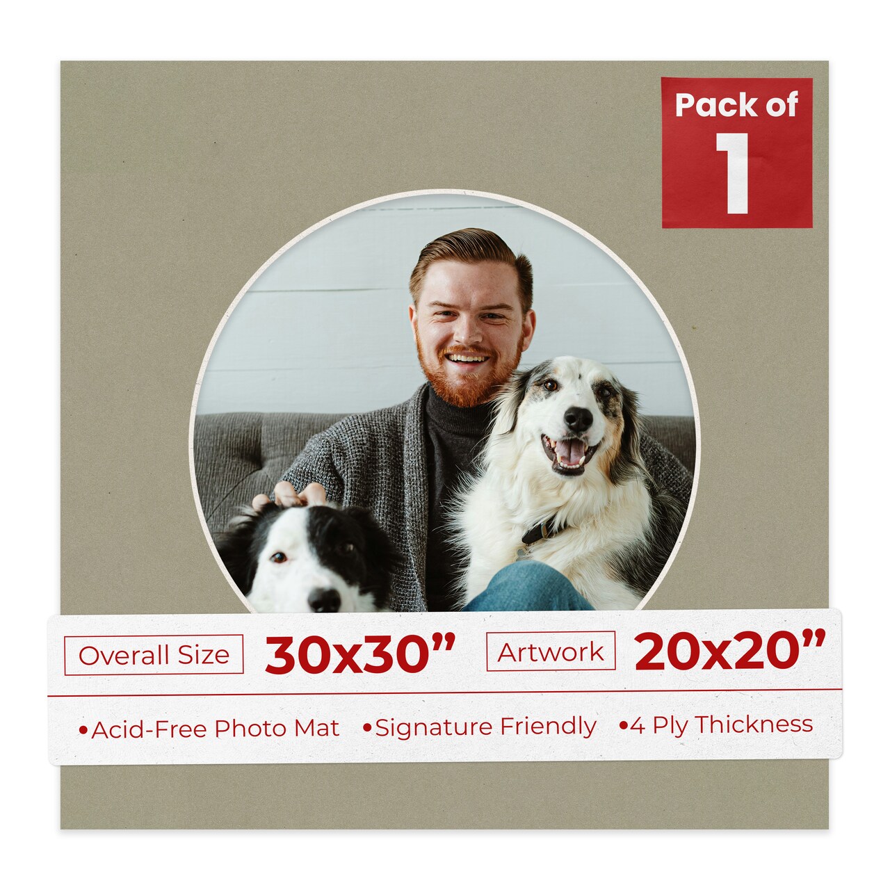 Umber Green Mat Board for 30x30 Frames - Circle Opening for 20x20 Photos